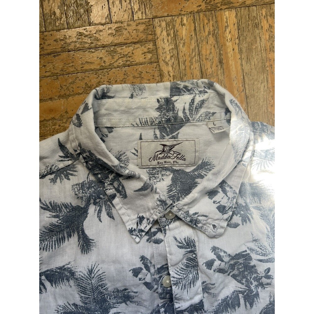 Madda Fella Shirt Mens Medium Floral Drink Cocktail Linen Hawaiian Button Up L
